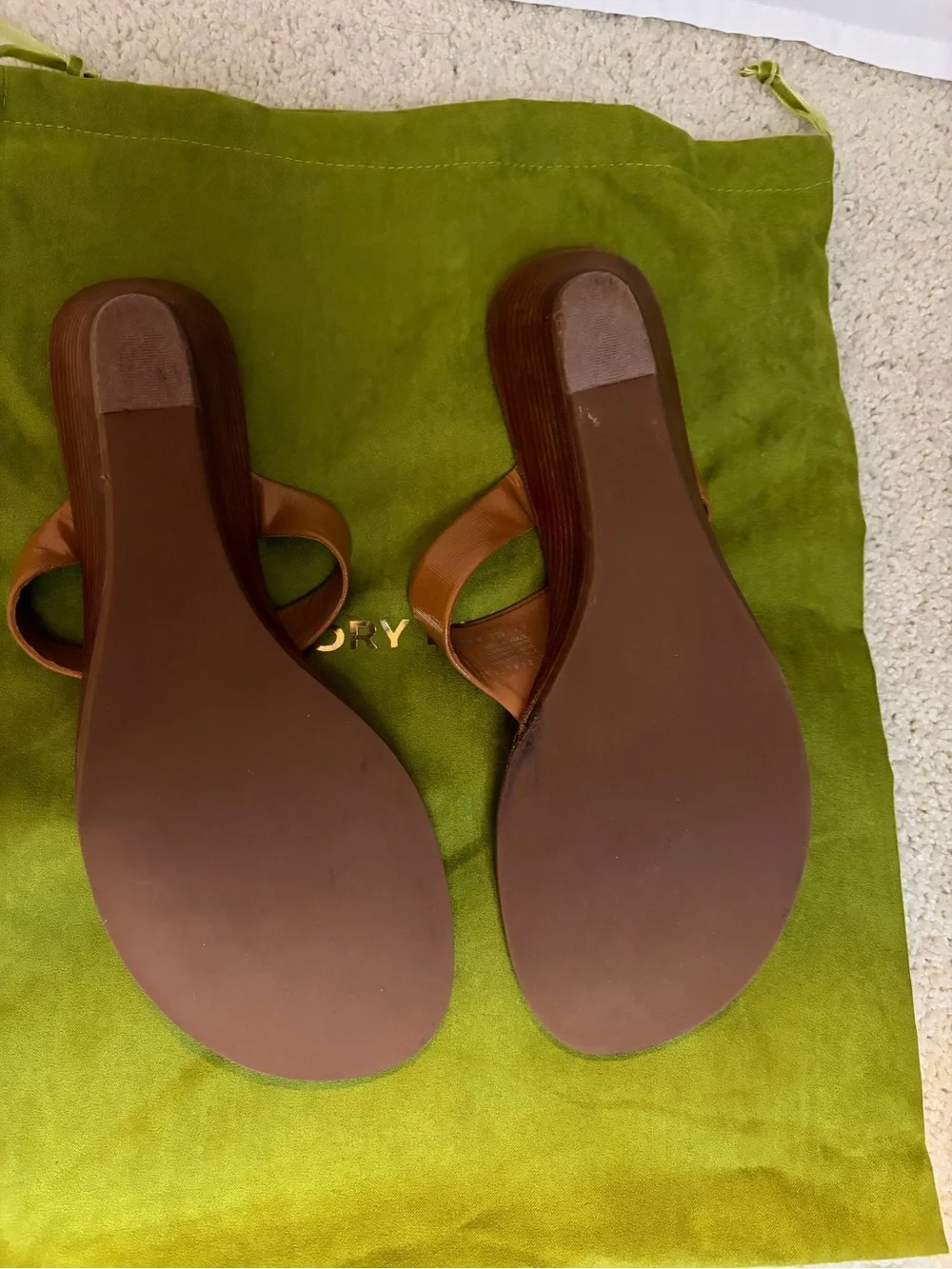 Tory Burch Tan Leather Mini Wedge Sandals